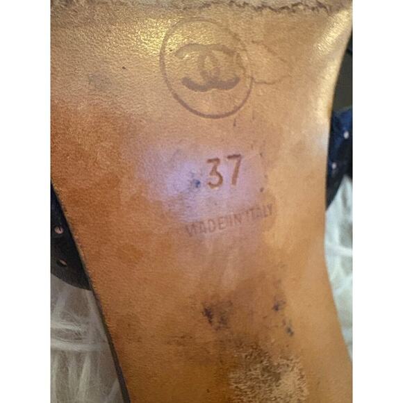 Chanel Black Leather Kitten Heel Slide Sandals 37 US 7 Cross Strap Mules CC Logo - Picture 7 of 11